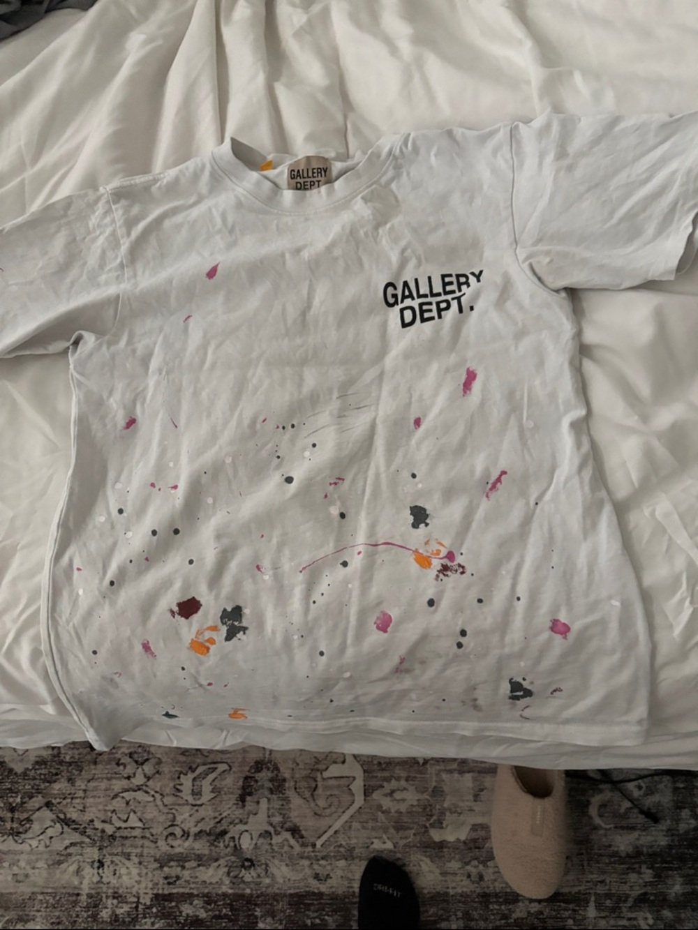 Gallery Dept White Kids Tee with Pink & Orange Splatter